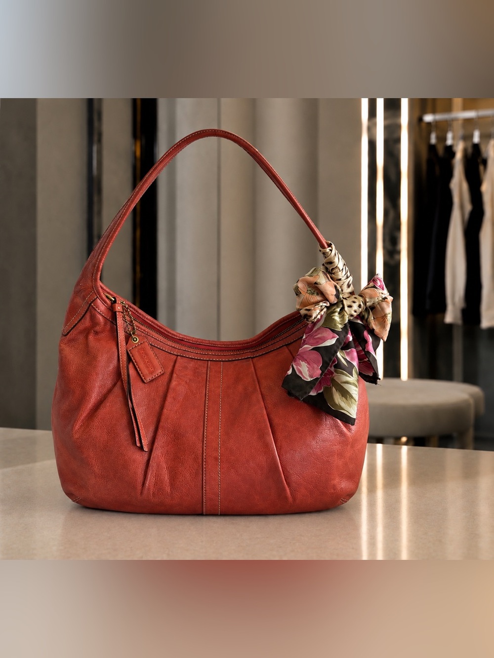 Y2K Coach Ergo Pleated Hobo Bag burn orange